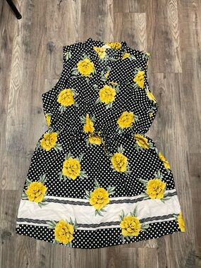 Blush yBlack Polka Dot Dress with Yellow Floral Accents
